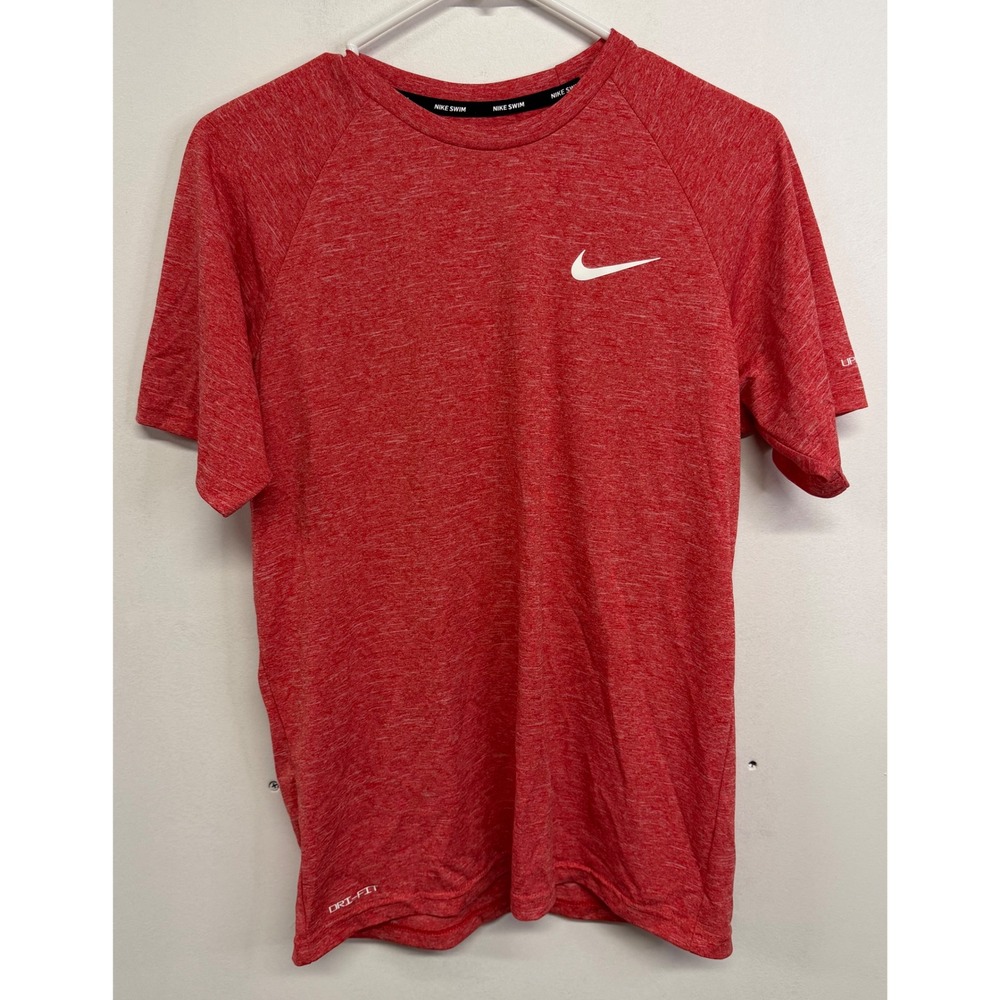 Nike Swim Mens Dri-FIT UPF 40+ Rash Guard Heather Red Short Sleeve Shirt Small